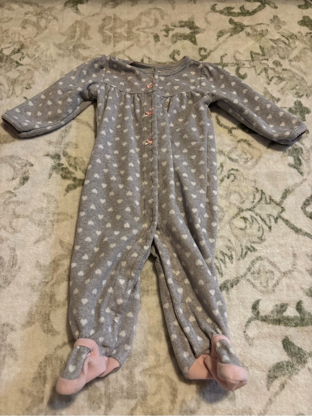 Carter's Gray Footed One-Piece with Pink Accents